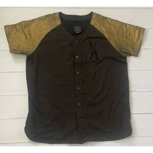 Puma Vashtie Black Gold T-shirt Ragland Button Down, Large‎